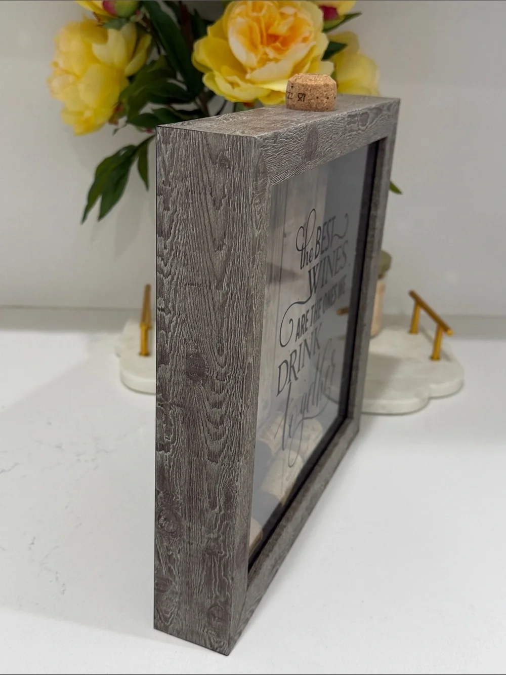 Wine Cork Shadow Box Sign - Gray Wood